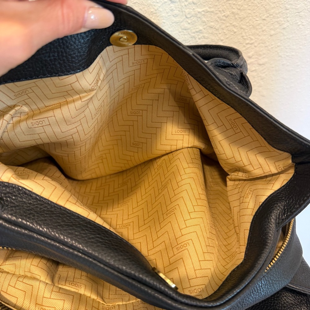 Lodis Black Leather Satchel with Gold Hardware Detail - Picture 14 of 16